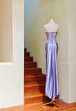 Spaghetti Straps Sheath Satin Lace Appliqu¨¦ Long Stunning Prom Dresses Formal Evening Gowns HZ1024