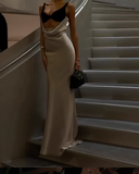 Yellow V Neck Sheath Satin Long Prom Dresses Birthday Dresses Glam Guest Dresses HZ1024