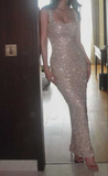 Champagne Square Neck Mermaid Sequin Beading Long Prom Dresses Fashion Formal Evening Gowns HZ1024