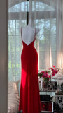 Red Sweetheart Neck Sheath Chiffon Backless Long Party Dresses Elegant Simple Evening Gowns with Diamonds HZ1024