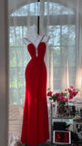 Red Sweetheart Neck Sheath Chiffon Backless Long Party Dresses Elegant Simple Evening Gowns with Diamonds HZ1024