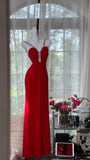 Red Sweetheart Neck Sheath Chiffon Backless Long Party Dresses Elegant Simple Evening Gowns with Diamonds HZ1024