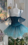 Gradient Jade V-neck A-Line Tulle Short Party Dresses Sweetheart 16 Birthday Dress HZ1024