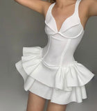 White V-neck A-Line Short Party Dresses Cute Birthday Dress HZ1024