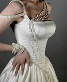 White Square Neck A-Line Short Satin Birthday Evening Gowns Sweet Party Dress with Pearls HZ1024