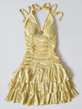 Halter Yellow A-Line Satin Short Party Dress HZ1024
