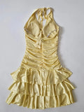 Halter Yellow A-Line Satin Short Party Dress HZ1024