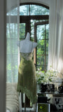 Green Spaghetti Straps A-Line Chiffon Beaded Short Prom Dresses HZ1024