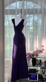 Dark Purple V Neck Sheath Chiffon Long Prom Dresses Formal Evening Gowns HZ1024