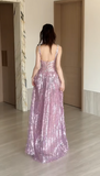 Square Neck A-Line Sequins Long Prom Dresses Sweet Birthday Evening Gowns HZ1024