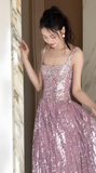 Square Neck A-Line Sequins Long Prom Dresses Sweet Birthday Evening Gowns HZ1024