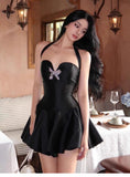 Black Halter A-Line Satin Short Evening Gowns Sweet Homecoming Dress HZ1024