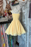 Yellow Spaghetti Straps A-Line Chiffon Short Birthday Party Dress HZ1024