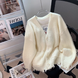 Knit Ripped Edge Cardigan Sweater HZ1024