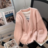 Knit Ripped Edge Cardigan Sweater HZ1024