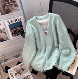 Knit Ripped Edge Cardigan Sweater HZ1024