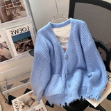 Knit Ripped Edge Cardigan Sweater HZ1024