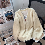 Knit Ripped Edge Cardigan Sweater HZ1024
