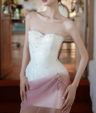 White Strapless Sheath Satin Short Evening Dress Sweet Homecoming Dress HZ1024