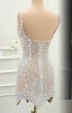 White Square Neck Sheath Beaded Short Wedding Dress Birthday Evening Gowns HZ1024