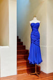 Klein Blue Strapless Mermaid Chiffon Long Prom Dresses Unique Birthday Evening Gowns HZ1024