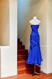 Klein Blue Strapless Mermaid Chiffon Long Prom Dresses Unique Birthday Evening Gowns HZ1024