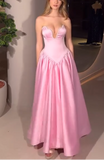 Pink Strapless A-Line Satin Long Prom Dresses Formal Evening Gowns HZ1024
