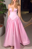 Pink Strapless A-Line Satin Long Prom Dresses Formal Evening Gowns HZ1024