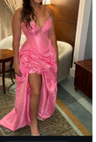 Hot Pink A-Line Strapless Taffeta Long Prom Dresses Formal Evening Gowns HZ1024
