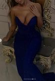 Navy Blue Sweetheart Mermaid Long Prom Dresses Sparkling Formal Evening Gowns HZ1024