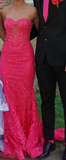 Hot Pink Sweetheart Mermaid Tulle Applique Long Prom Dresses Formal Evening Gowns HZ1024