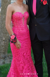 Hot Pink Sweetheart Mermaid Tulle Applique Long Prom Dresses Formal Evening Gowns HZ1024