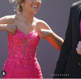 Hot Pink Sweetheart Mermaid Tulle Applique Long Prom Dresses Formal Evening Gowns HZ1024