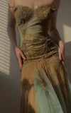 Spaghetti Straps Sheath Tulle Beaded Long Prom Dresses Elegant Evening Gowns HZ1024