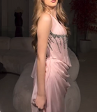 Pink Halter Neck Sheath Satin Two Piece Prom Dresses Elegant Evening Gowns HZ1024