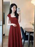 simple A-line square neck long skirt HZ1024