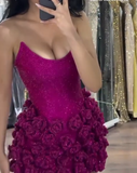Strapless Fuchsia Bodycon Glitter Short Evening Dress Homecoming Dress HZ1024