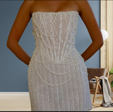 White Strapless Bodycon Beaded Short Evening Dress Birthday Party Dress HZ1024