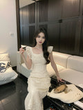 Break French Lace Embroidery Floral Ruffle Dress HZ1024