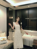 Break French Lace Embroidery Floral Ruffle Dress HZ1024
