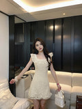 Break French Lace Embroidery Floral Ruffle Dress HZ1024