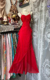 Red Spaghetti Strap Sheath Chiffon Long Prom Dresses Elegant Wedding Guest Dresses HZ1024