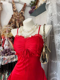 Red Spaghetti Strap Sheath Chiffon Long Prom Dresses Elegant Wedding Guest Dresses HZ1024