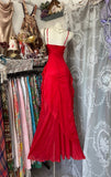 Red Spaghetti Strap Sheath Chiffon Long Prom Dresses Elegant Wedding Guest Dresses HZ1024
