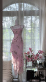 Square Neck Pink Sheath Beaded Chiffon Prom Dresses Vintage Evening Gowns HZ1024