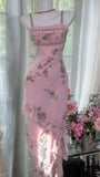 Square Neck Pink Sheath Beaded Chiffon Prom Dresses Vintage Evening Gowns HZ1024