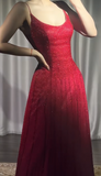 Gradient Pink Spaghetti Straps A-Line Chiffon Beading Long Prom Dresses Elegant Birthday Evening Gowns HZ1024