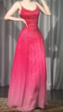 Gradient Pink Spaghetti Straps A-Line Chiffon Beading Long Prom Dresses Elegant Birthday Evening Gowns HZ1024