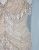 Light Champagne Sweetheart Mermaid Tulle Beading Long Prom Dresses Formal Evening Gowns HZ1024