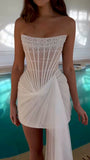 White Strapless Sheath Tulle Beaded Short Evening Gowns Fashion Homecoming Dress HZ1024